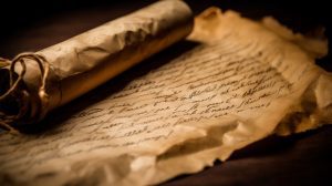 Antique parchment with handwritten text. Generative AI